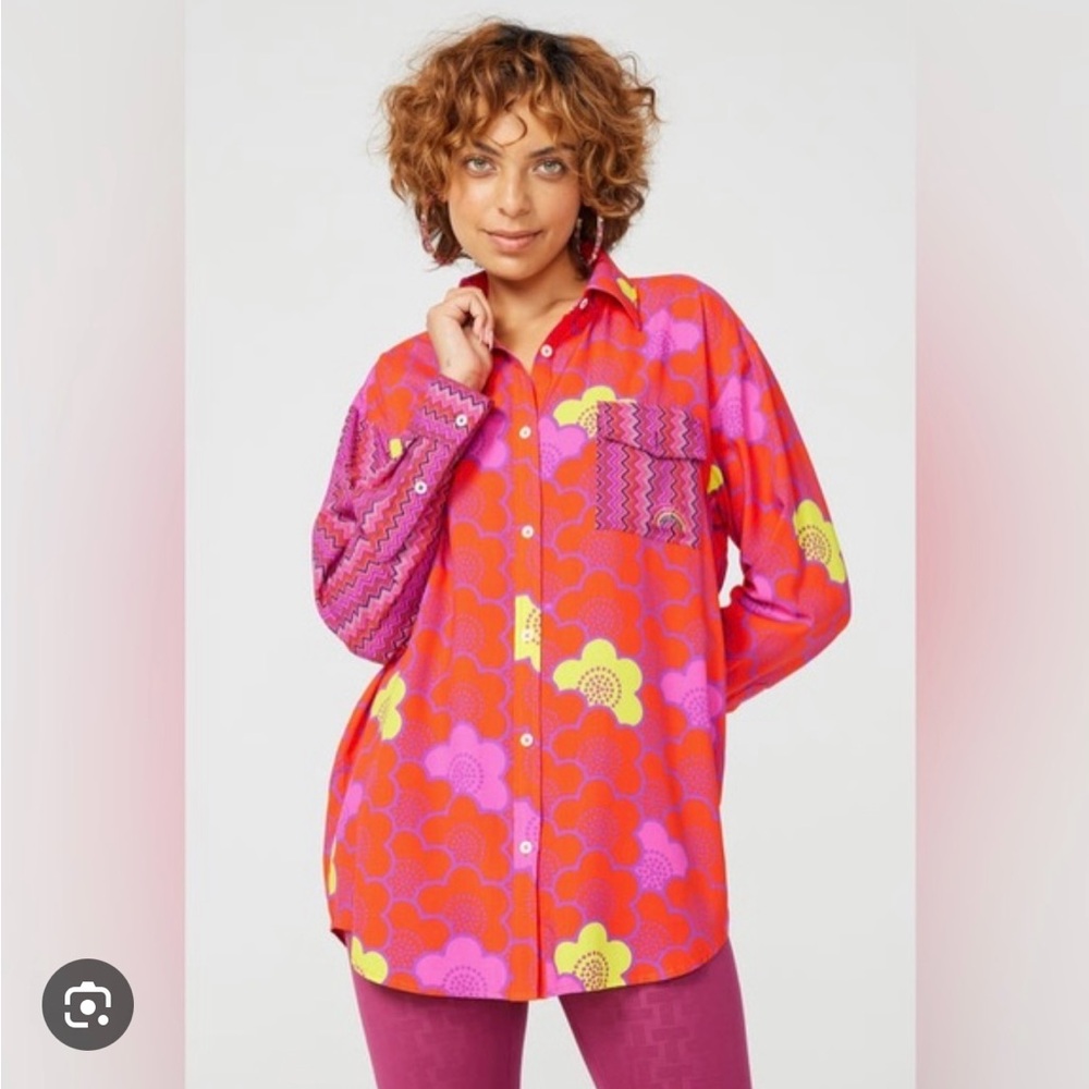 Terez Nested Floral Patchwork Button Down - image 1